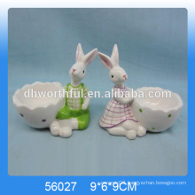 Excellent design ceramic egg cups with cute rabbit figurine